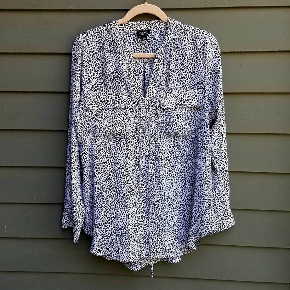Super Cute Ana Animal Print Sheer Blouse In Size Larrge